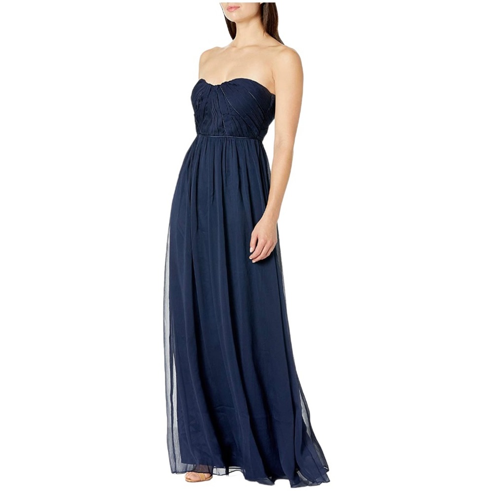 MINUET Ruched Twist Front Sweetheart Bandeau Maxi Cocktail Dress Navy Blue Small